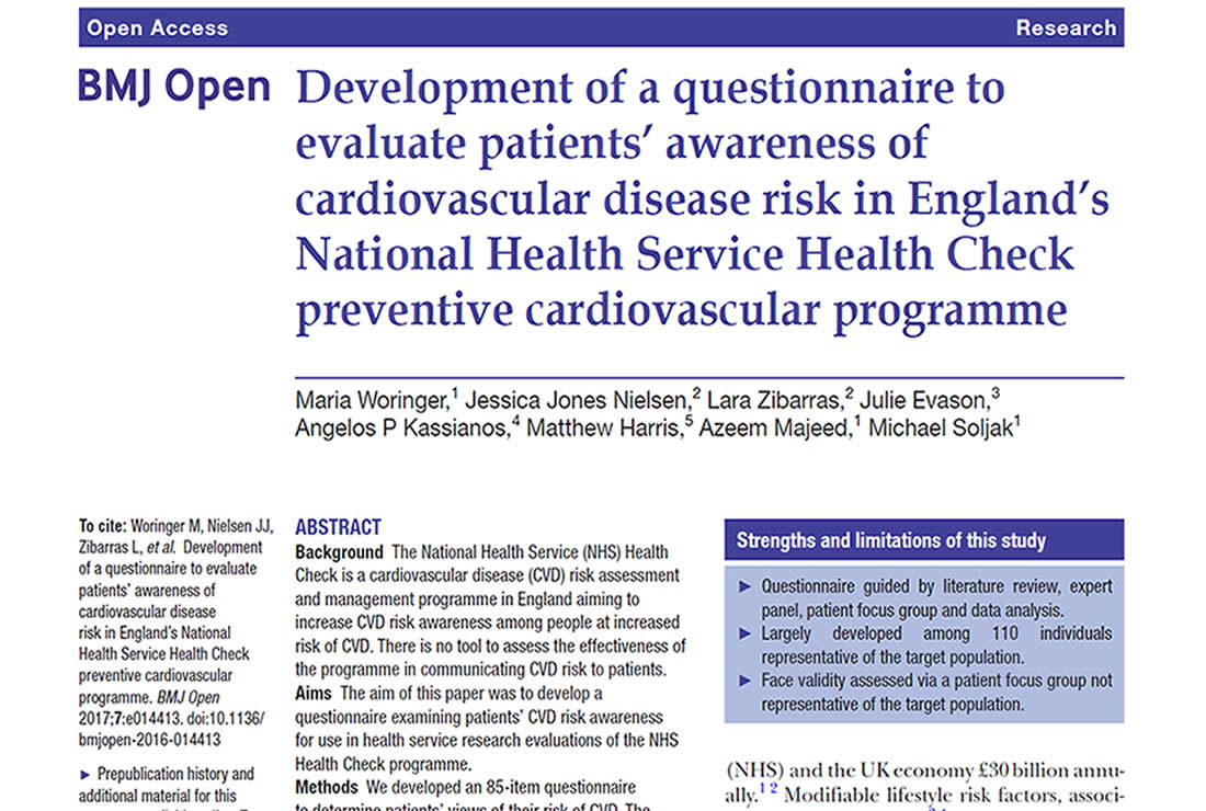 Imperial College London and Health Diagnostics research into attitudes and beliefs about CVD Imperial College London and Health Diagnostics research into attitudes and beliefs about CVD